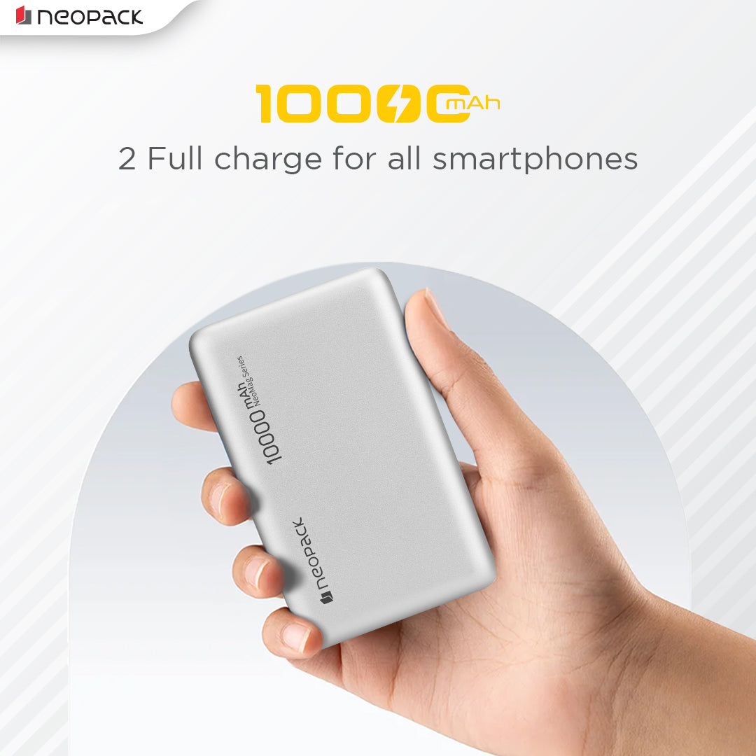 Rapid Qi2 Fast Charging Magsafe Power Bank 10000 mAH with Wireless Charging @ 15W & Type C @ 20W (Silver)