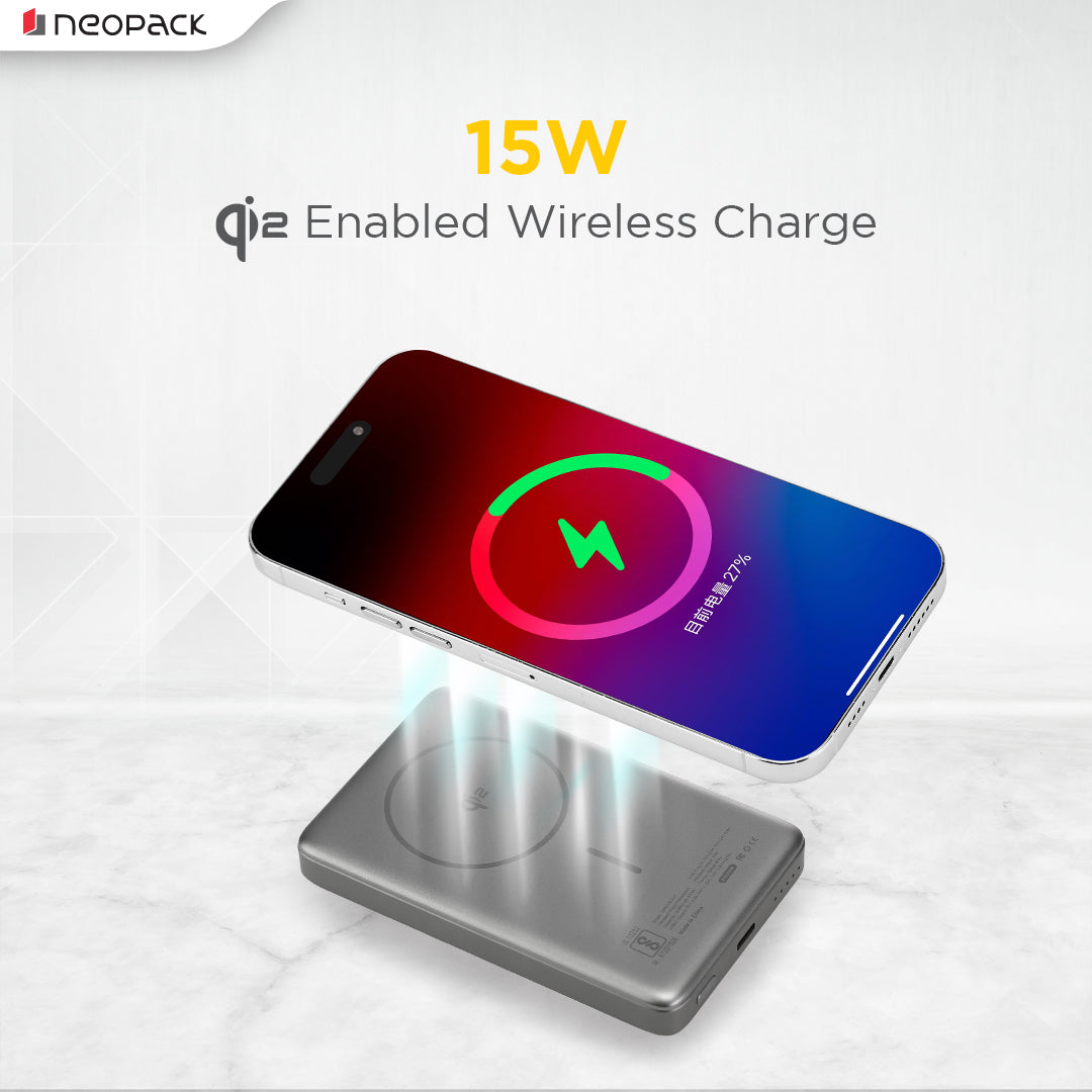 Rapid Qi2 Fast Charging Magsafe Power Bank 10000 mAH with Wireless Charging @ 15W & Type C @ 20W (Space Grey)