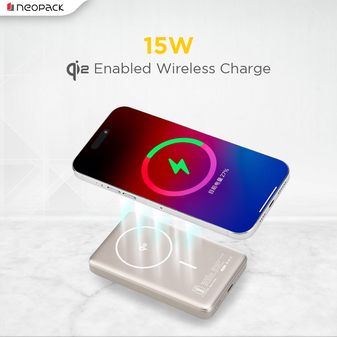 Rapid Qi2 Fast Charging Magsafe Power Bank 10000 mAH with Wireless Charging @ 15W & Type C @ 20W (Titanium)