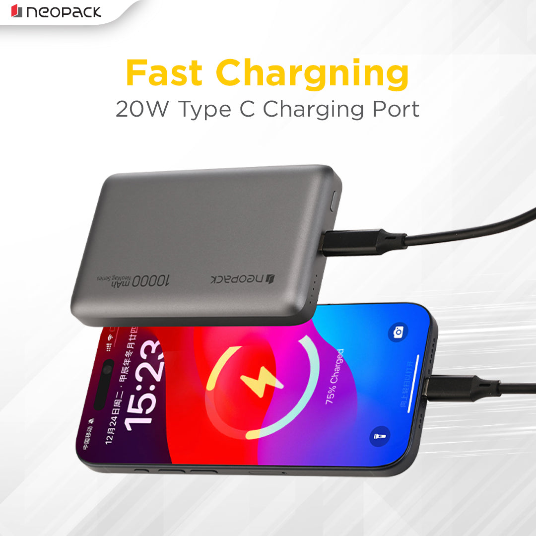 Rapid Qi2 Fast Charging Magsafe Power Bank 10000 mAH with Wireless Charging @ 15W & Type C @ 20W (Space Grey)