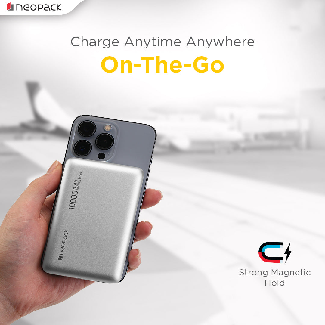 Rapid Qi2 Fast Charging Magsafe Power Bank 10000 mAH with Wireless Charging @ 15W & Type C @ 20W (Silver)