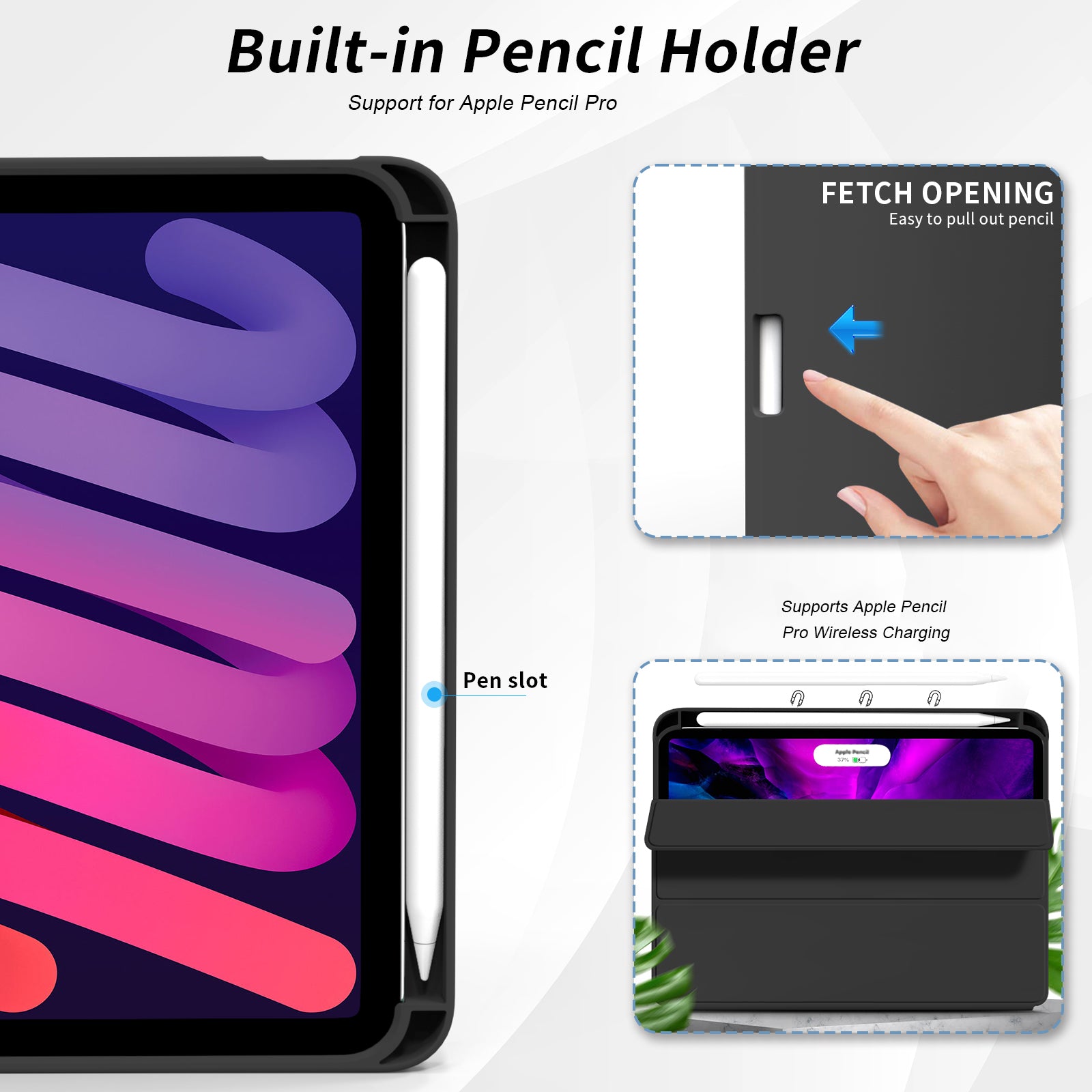 Delta Case with Apple Pencil Holder for iPad Mini 7 A17 Pro 2024 (Black)