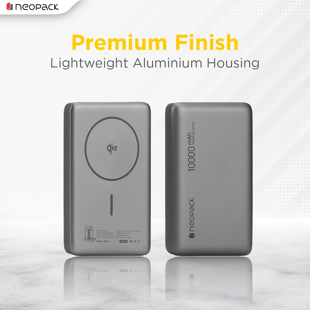 Rapid Qi2 Fast Charging Magsafe Power Bank 10000 mAH with Wireless Charging @ 15W & Type C @ 20W (Space Grey)