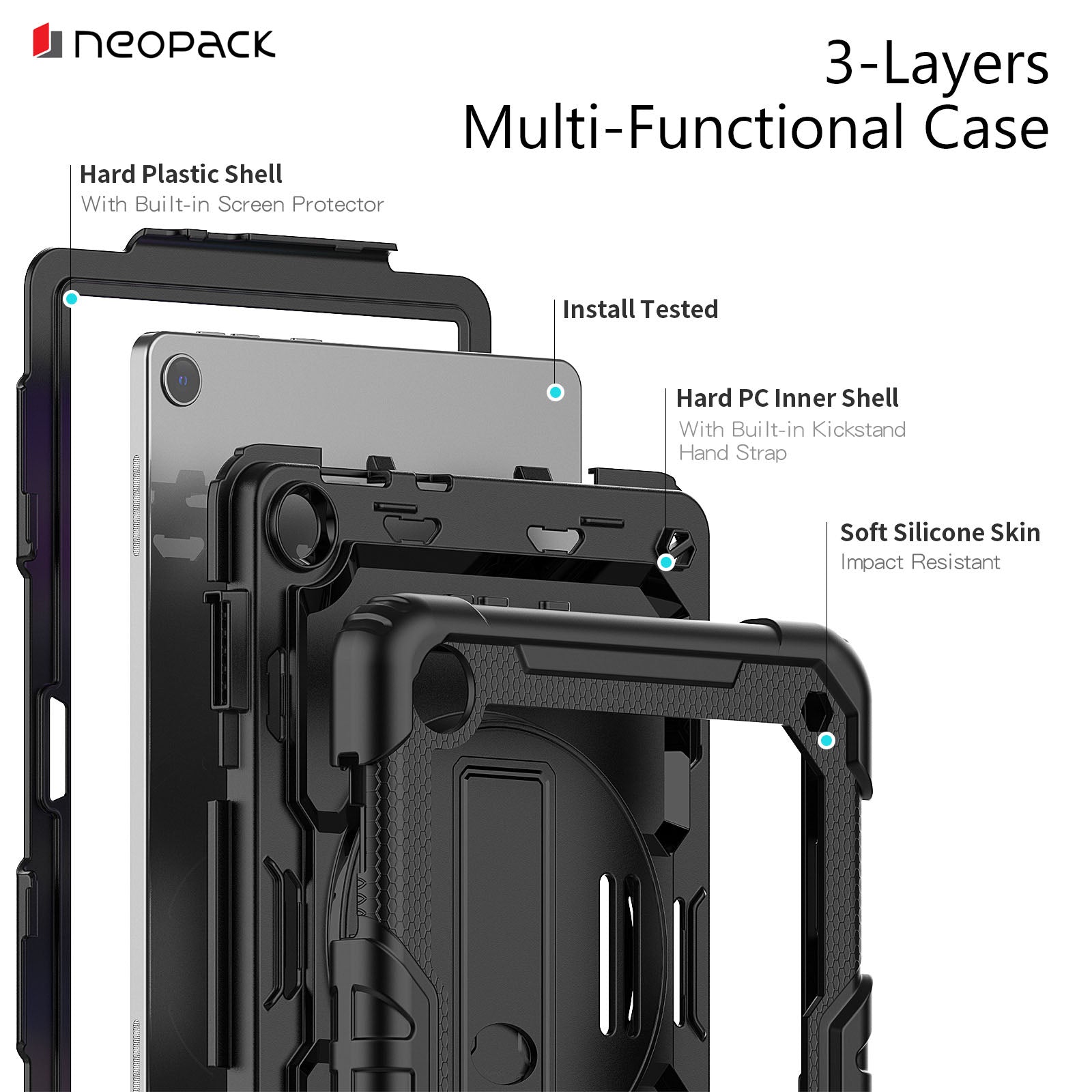 Military Grade Shockproof Rugged Case with Shoulder Strap & Rotating Stand for Lenovo Tab M10 10.1