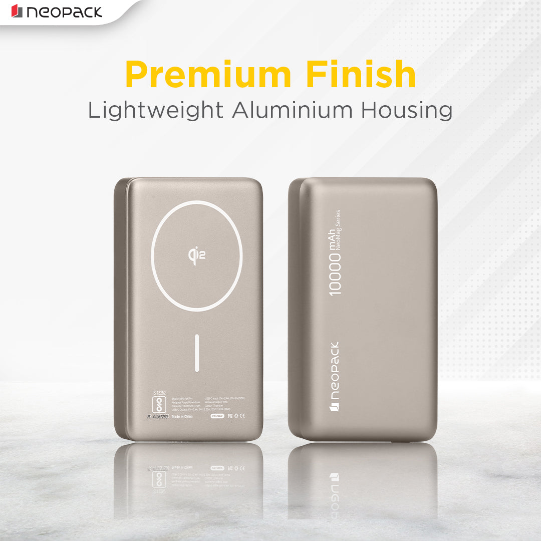 Rapid Qi2 Fast Charging Magsafe Power Bank 10000 mAH with Wireless Charging @ 15W & Type C @ 20W (Titanium)