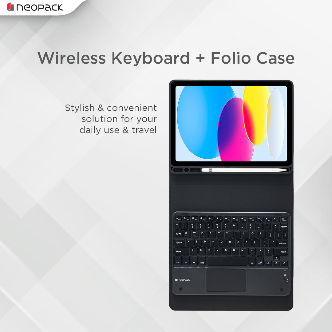 Keyboard Folio Case with Trackpad for iPad 10.9, Fits: 10th Gen. (Black)