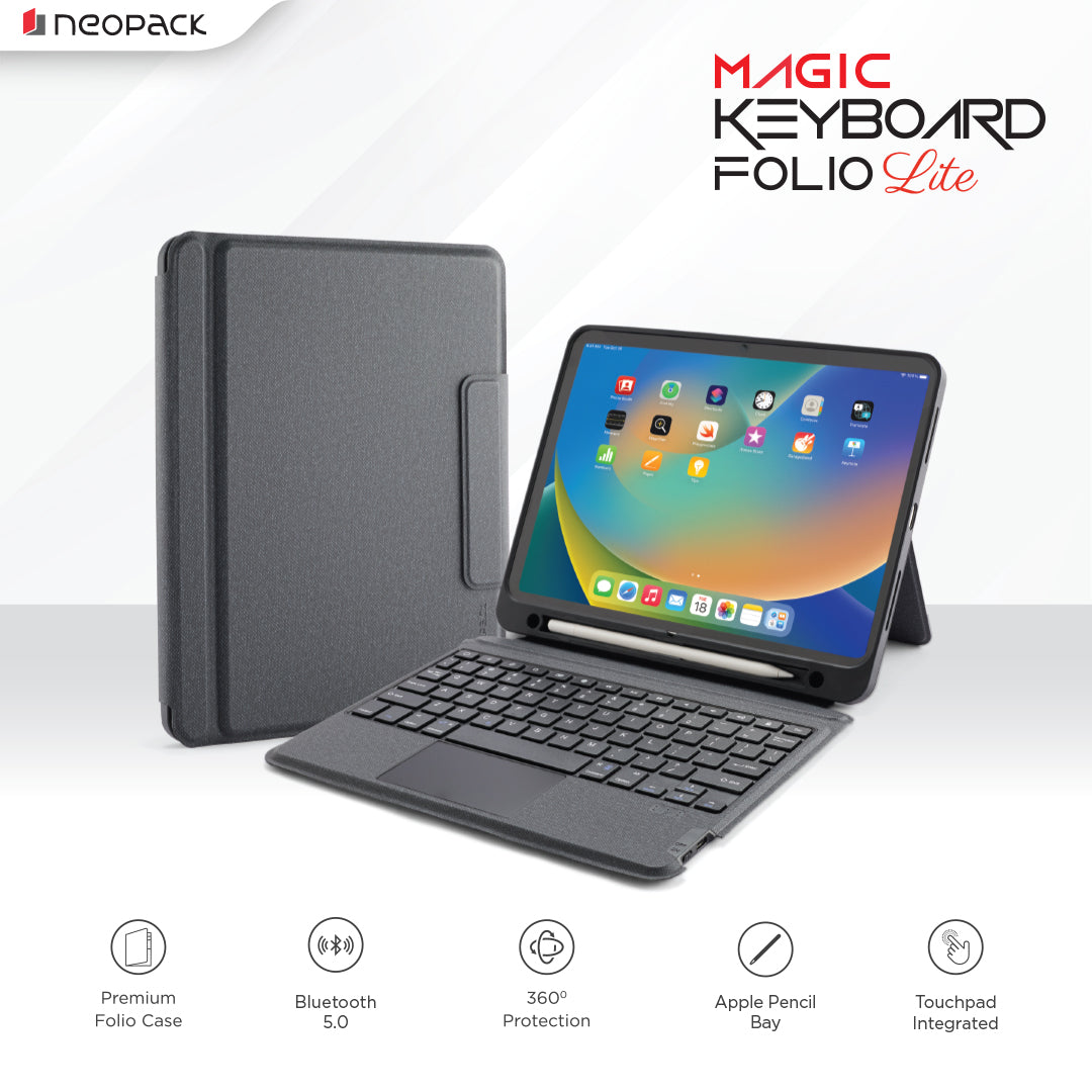 Folio Case with Bluetooth Keyboard & Pencil Holder for iPad 10.2, Fits: All Generation (Black)