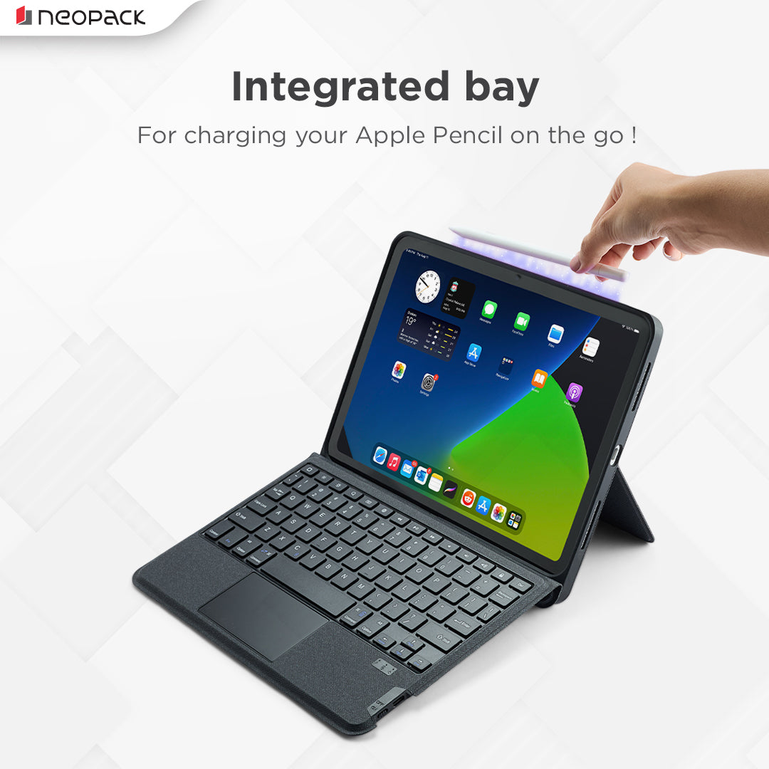 Folio Case with Bluetooth Keyboard & Pencil Holder for iPad 10.2, Fits: All Generation (Black)