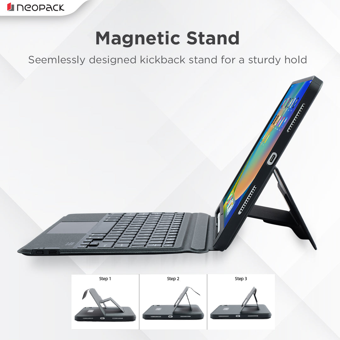 Folio Case with Bluetooth Keyboard & Pencil Holder for iPad 10.2, Fits: All Generation (Black)