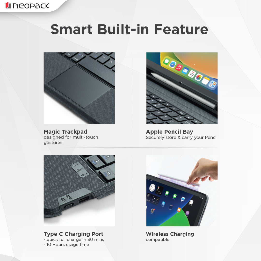 Folio Case with Bluetooth Keyboard & Pencil Holder for iPad 10.2, Fits: All Generation (Black)