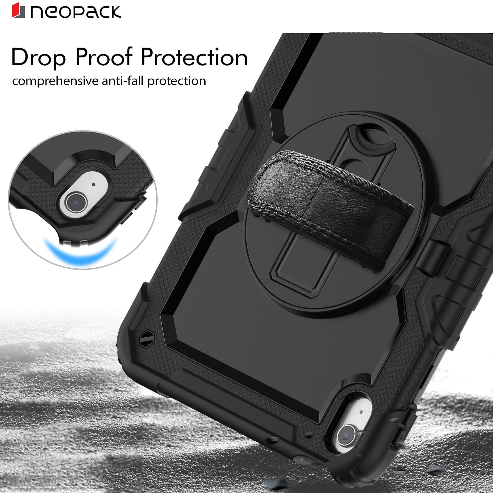 Military Grade Shockproof Rugged Case with Shoulder Strap & Rotating Stand for iPad 10.9