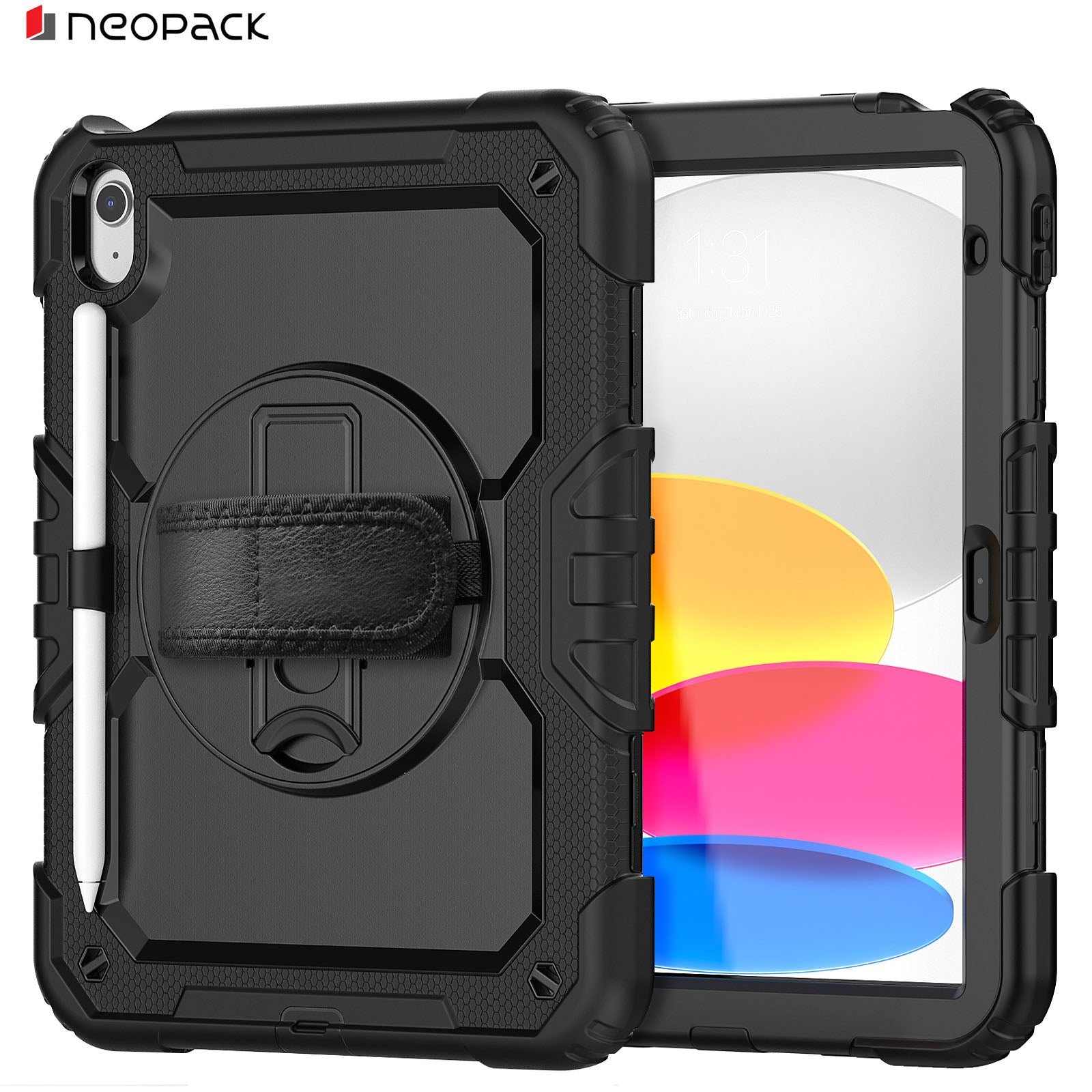 Military Grade Shockproof Rugged Case with Shoulder Strap & Rotating Stand for iPad 10.9