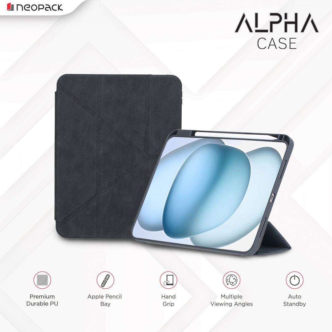 Alpha Case with Apple Pencil Holder for iPad Air 11, Fits: M2 and M3 Models (Stone Black)