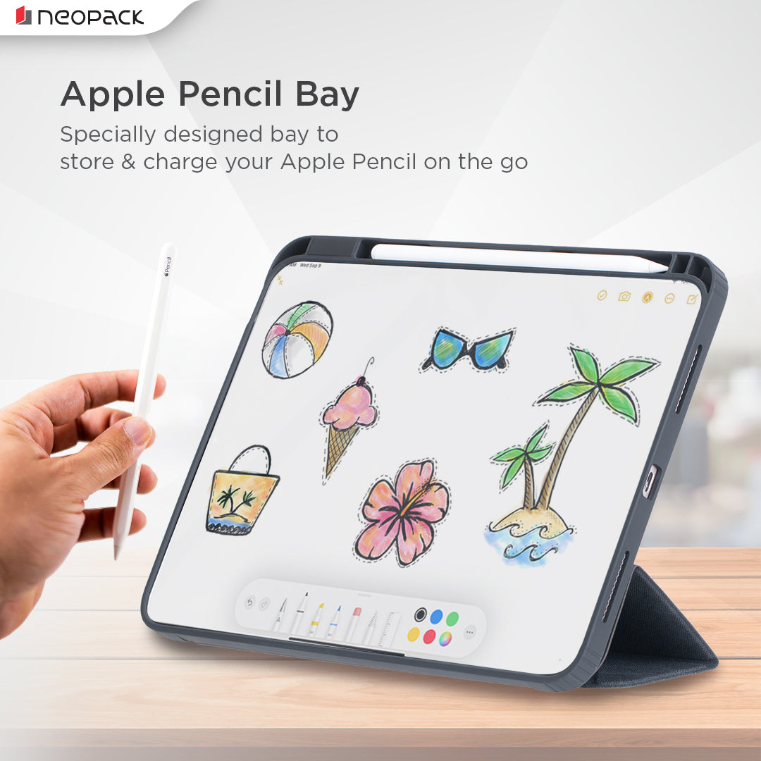 Alpha Case with Apple Pencil Holder for iPad Air 11, Fits: M2 and M3 Models (Stone Black)