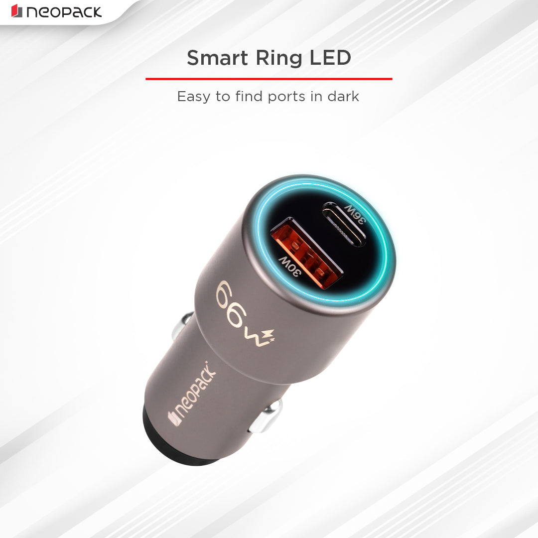 66W Dual Port QC 3.0 Turbo Car Charger with USB-C @ 36W & USB-A @ 30W (Space Grey)