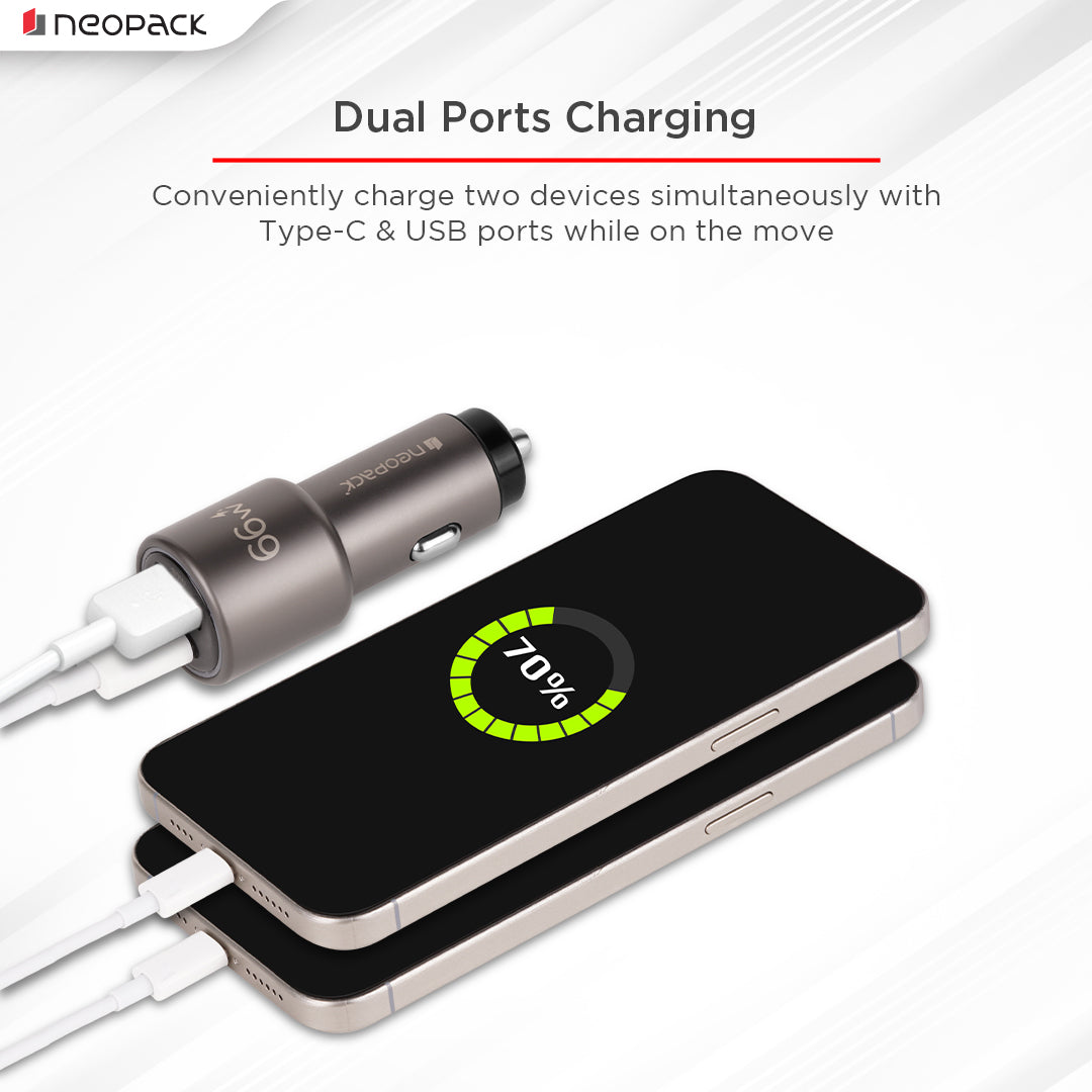 66W Dual Port QC 3.0 Turbo Car Charger with USB-C @ 36W & USB-A @ 30W (Space Grey)