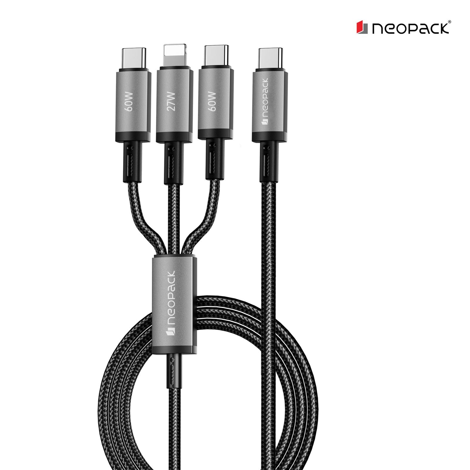 Titan Link 3 IN 1 Durable Nylon Braided Cable for Apple and USB-C devices (1.2M, Black)