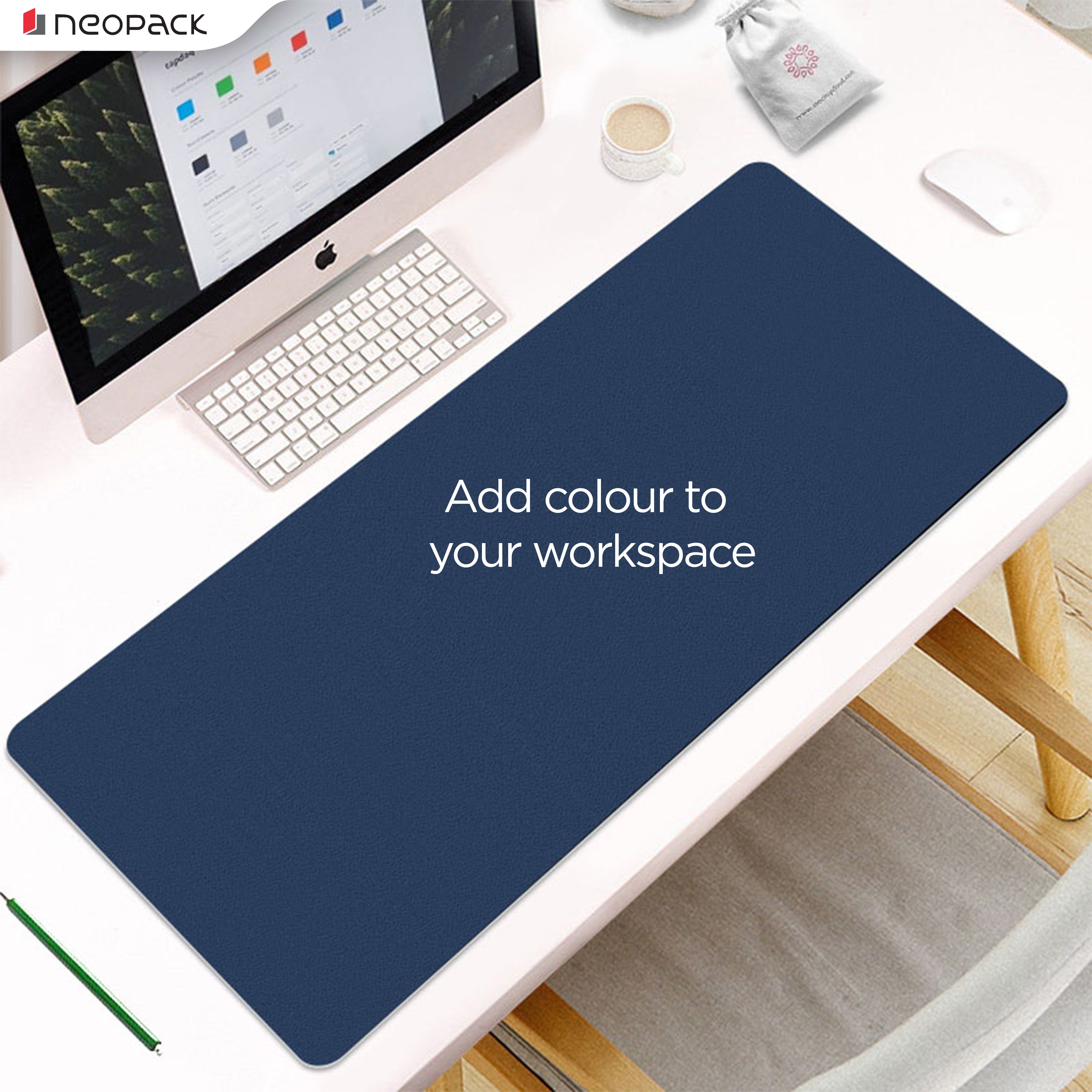 Deskmat with double sided PU (Blue / Yellow)