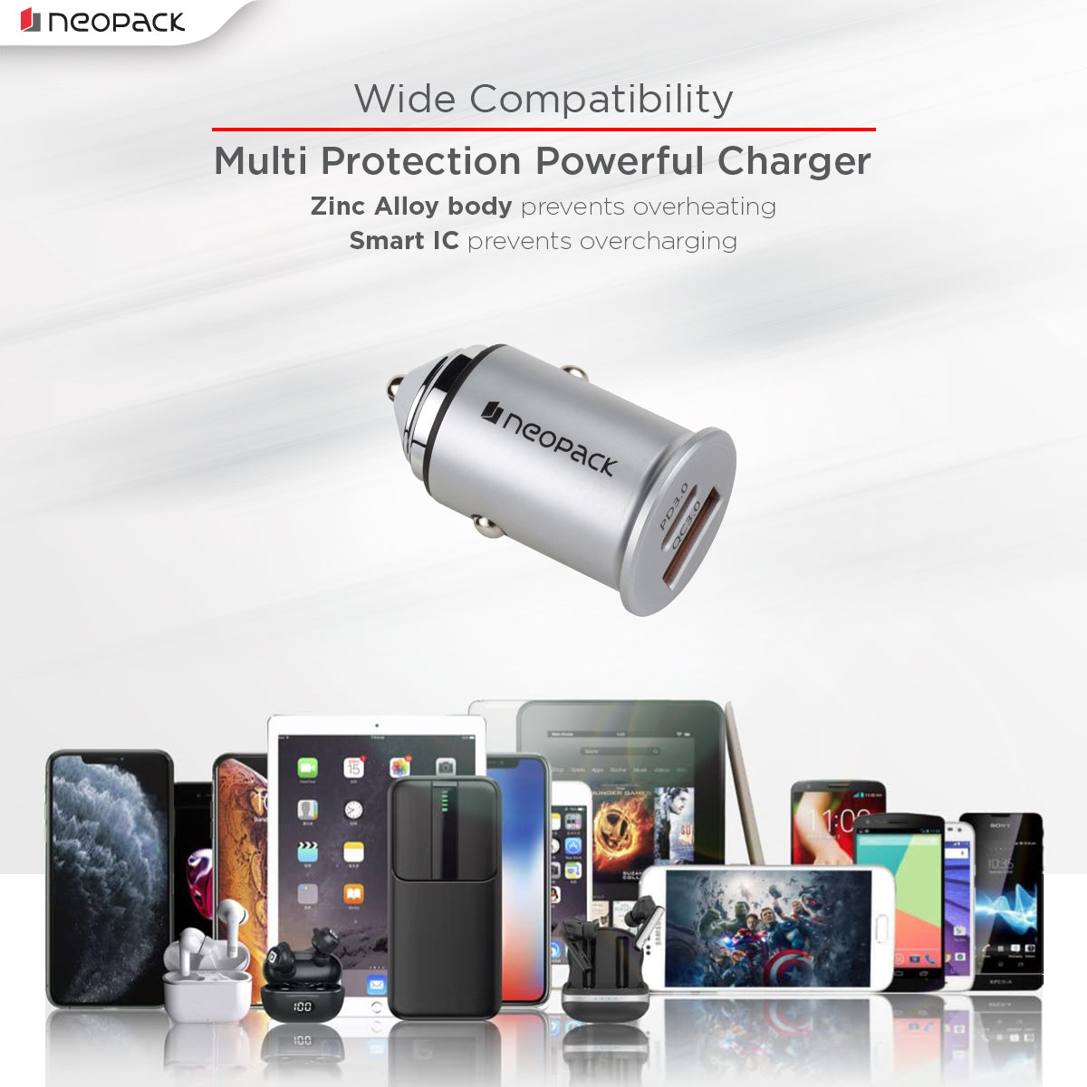 45W Dual Port QC 3.0 Turbo Car Charger with USB-C @ 30W & USB-A @ 15W (Silver)