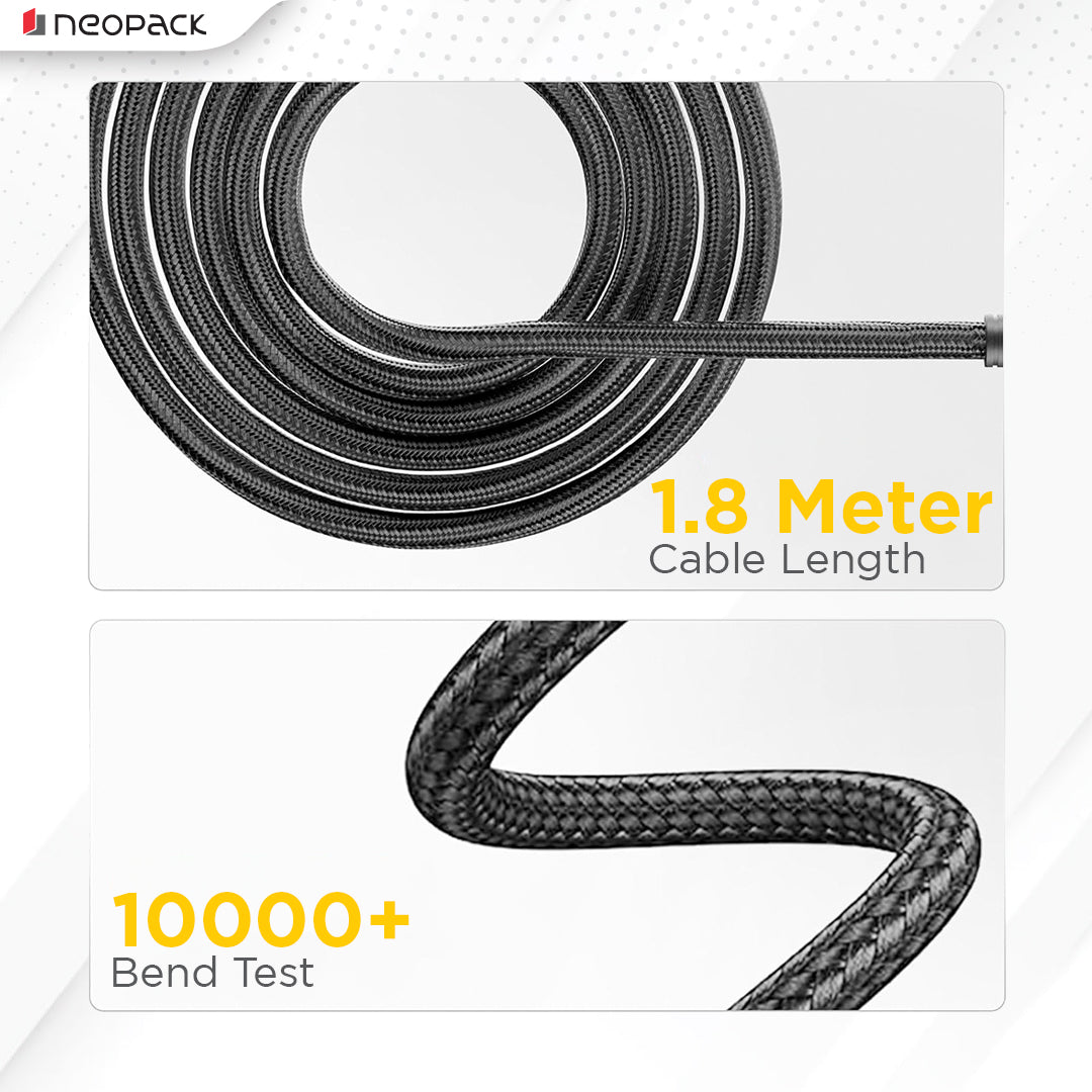 Duraflex Plus 120W Type C to C Unbreakable Nylon Braided Charing Cable (1.8 Mtr, Black)