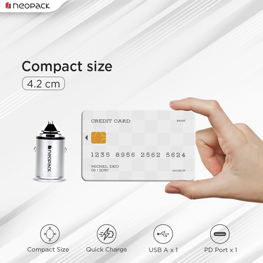 45W Dual Port QC 3.0 Turbo Car Charger with USB-C @ 30W & USB-A @ 15W (Silver)