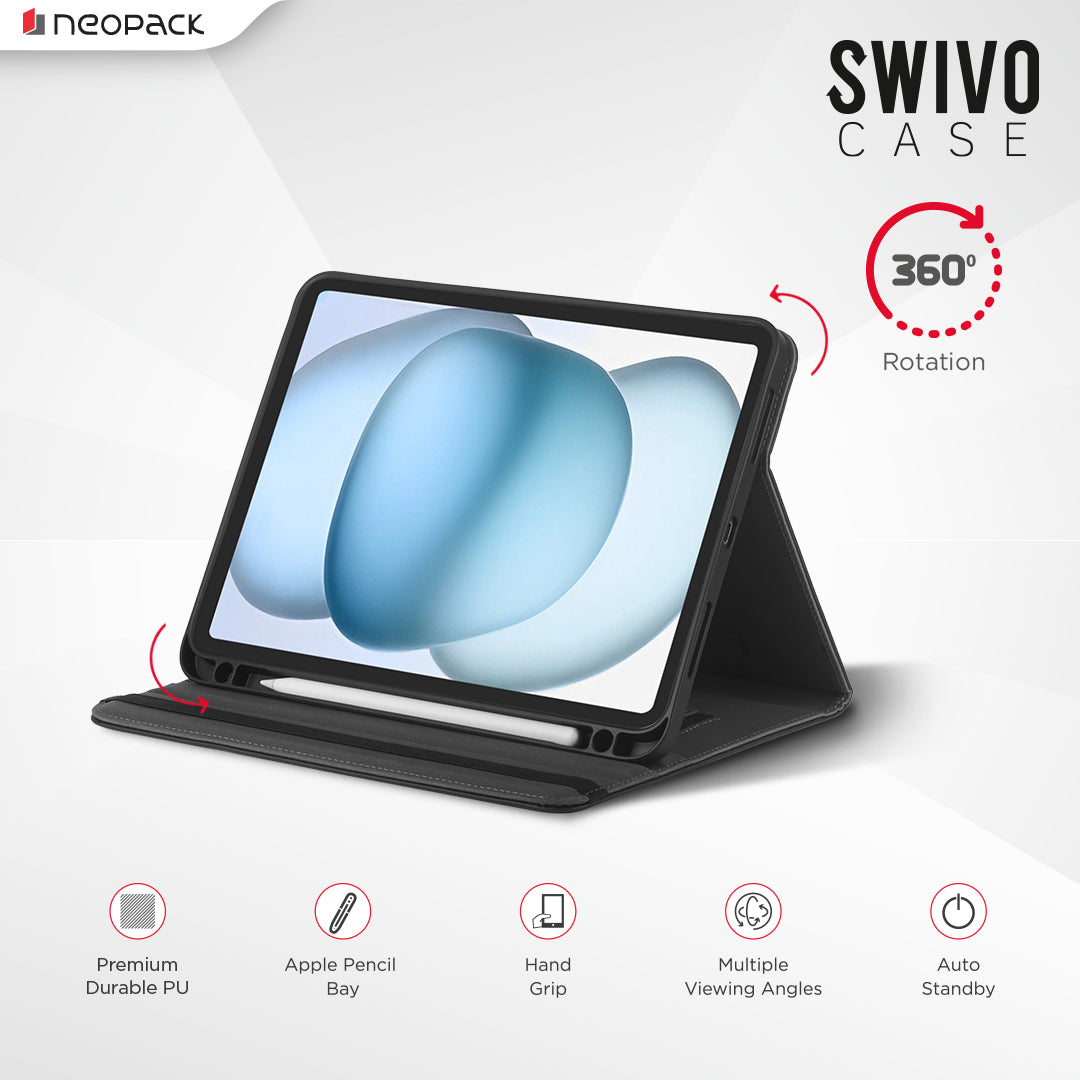 Swivo Rotary Case with Pencil Holder for iPad 10th Generation & A16 Model (Black)