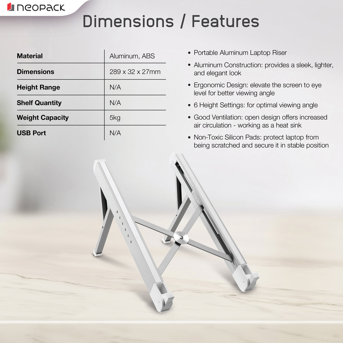 Portable Aluminum Laptop Riser for 13