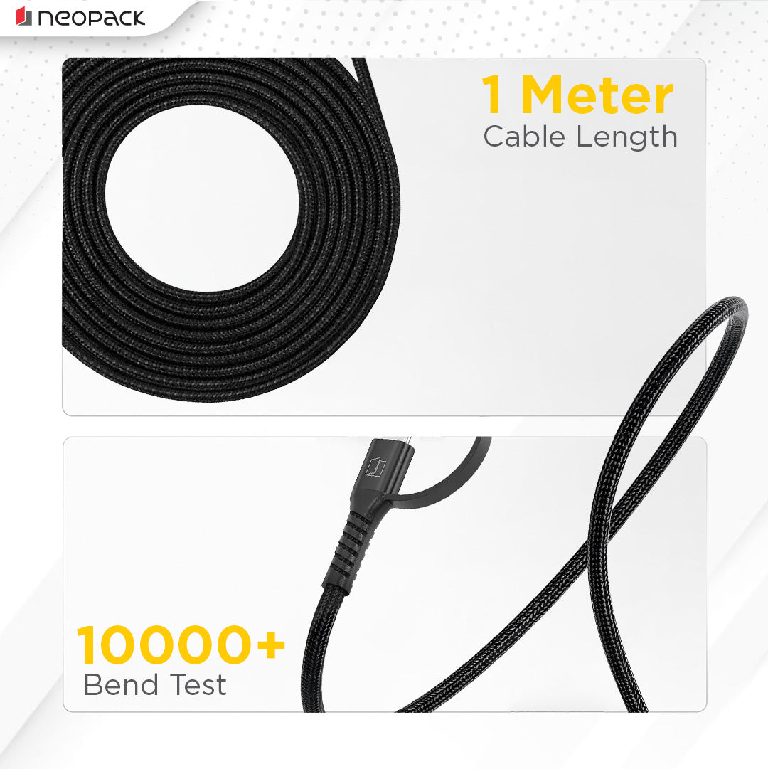 Almighty Magnetic Cable with 4 IN 1 Connectors 60W for Smartphones, Tablets, Macbooks, Laptops & More (1.5M, Black)