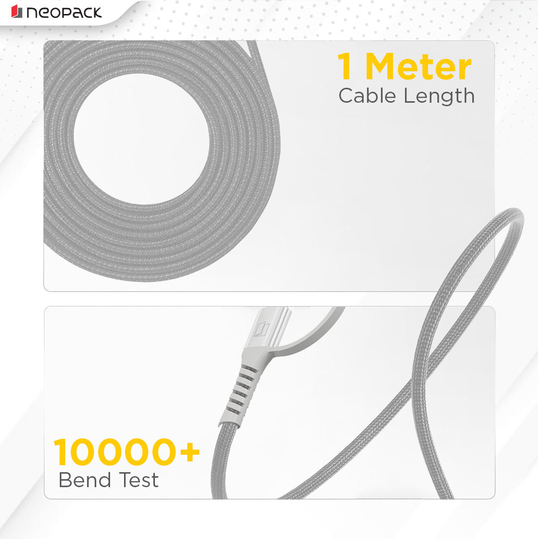 Almighty Magnetic Cable with 4 IN 1 Connectors 60W for Smartphones, Tablets, Macbooks, Laptops & More (1.5M, Grey)