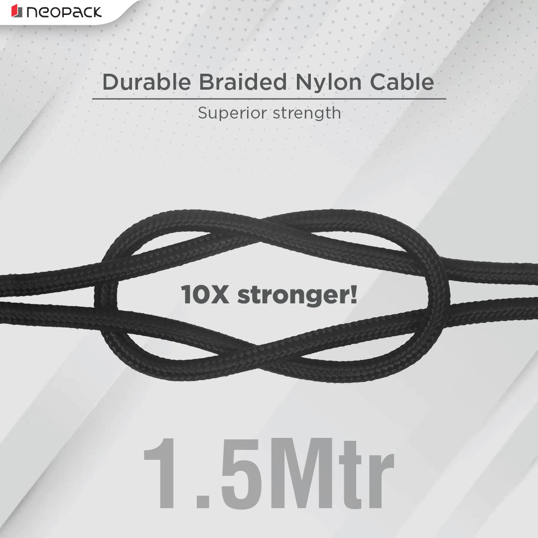 Duraflex 60W 2 IN 1 USB & USB-C To C Unbreakable Nylon Braided Charing Cable (1.5 Mtr, Black)