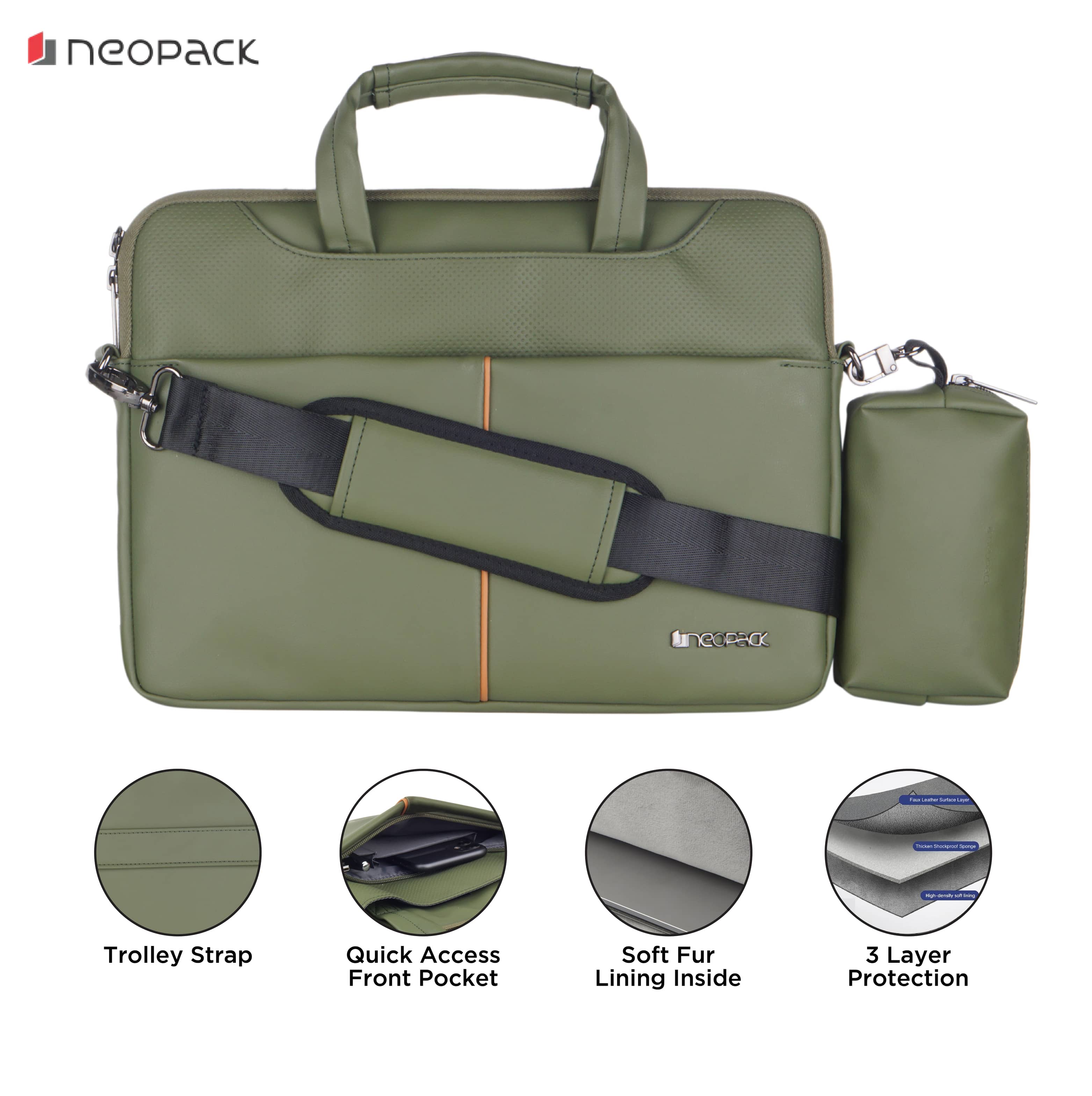 Leather Sleeve with Pouch for Upto 14.2