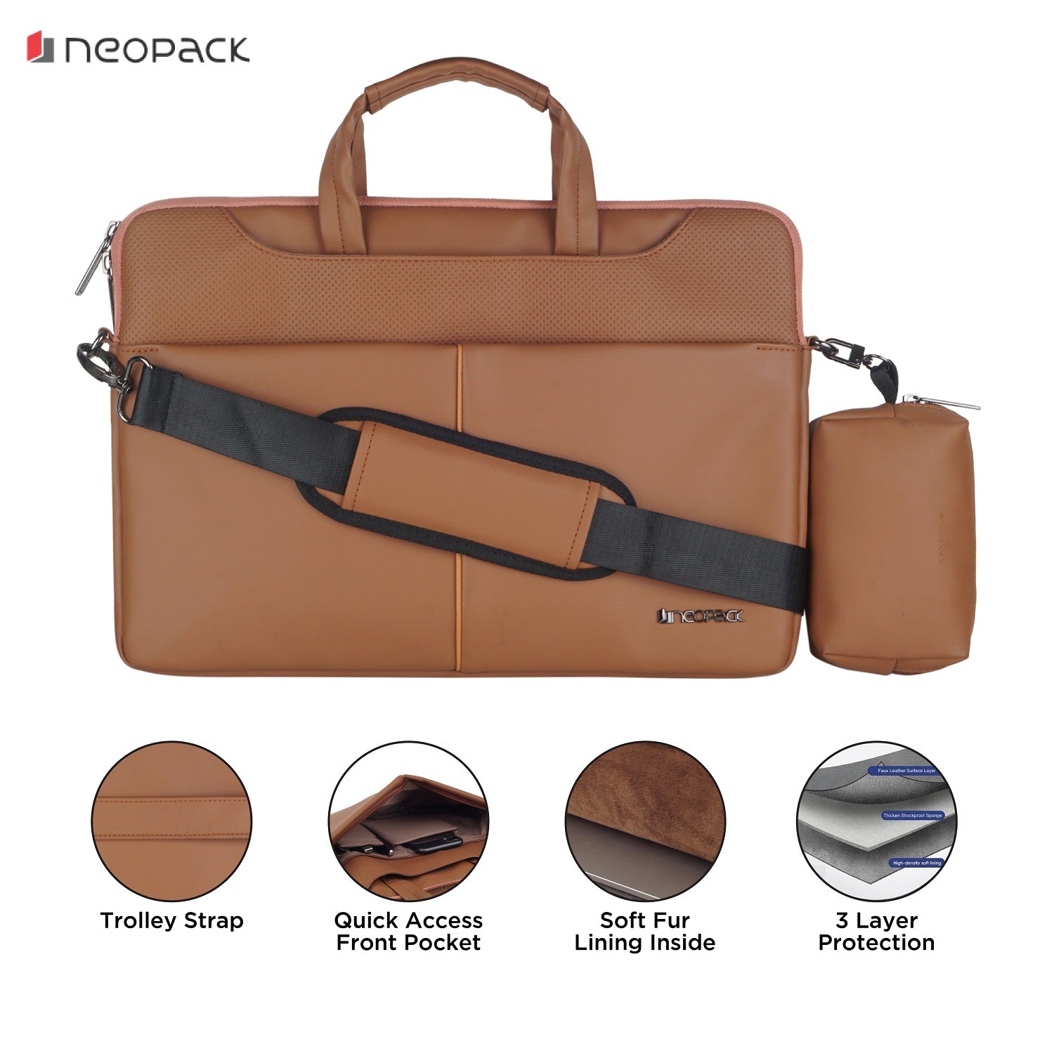 Leather Sleeve with Pouch for Upto 14.2