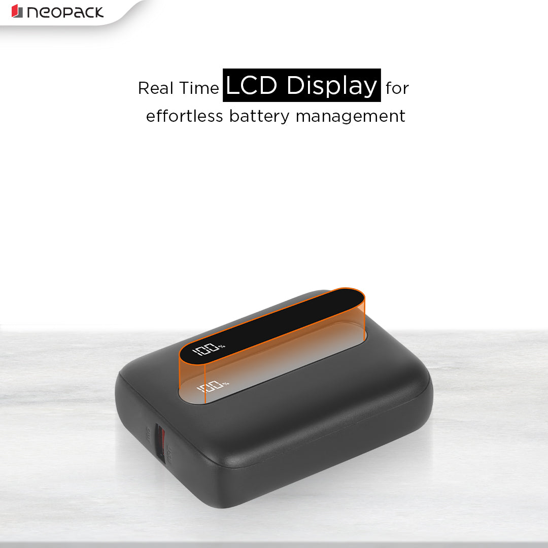 Atom 10000 mAH Power Bank with USB-A & USB-C @ 22.5W Dual Port Fast Charging Outputs (Black)