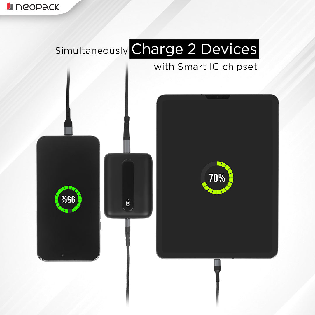 Atom 10000 mAH Power Bank with USB-A & USB-C @ 22.5W Dual Port Fast Charging Outputs (Black)