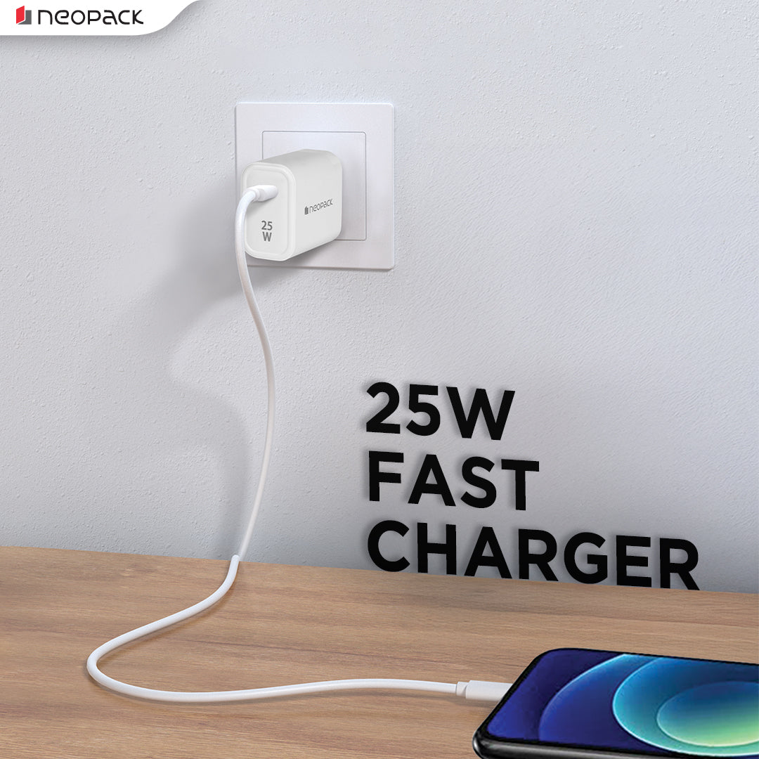Power Cube 25W Fast Charging Adapter for Smartphones / iPhone, Tablet IOS / Android, Power Banks, Earbuds and Other USB-C Devices (White)