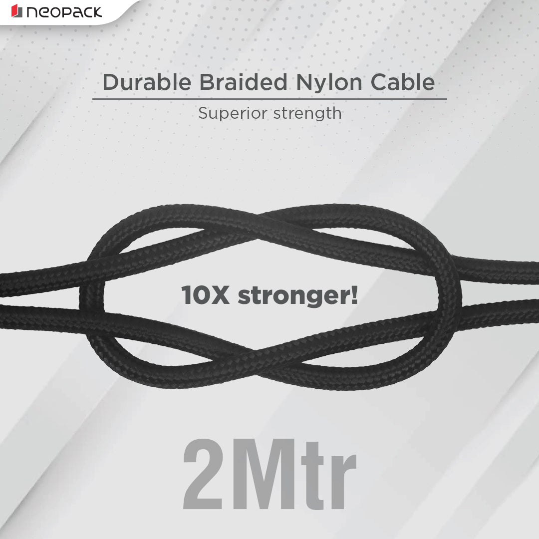 Duraflex 100W Type C to C Unbreakable Nylon Braided Charing Cable (2 Mtr, Black)