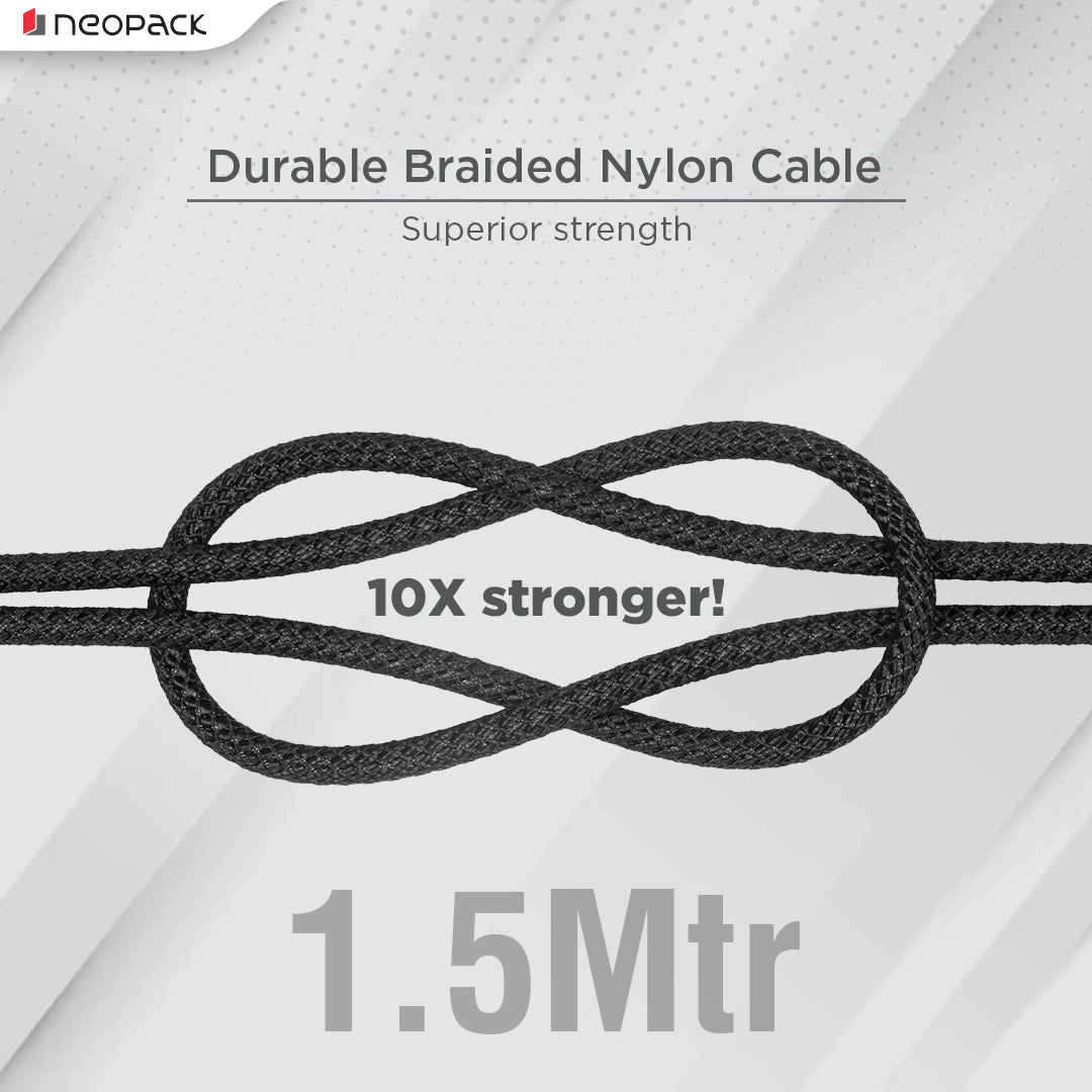 Duraflex 60W Type C to C Unbreakable Nylon Braided Charing Cable (1.5 Mtr, Black)