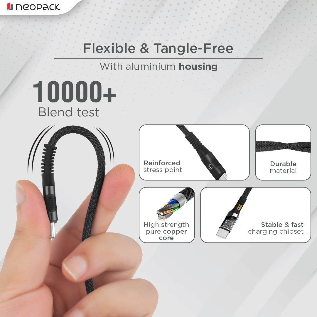 Duraflex 60W Type C to C Unbreakable Nylon Braided Charing Cable (1.5 Mtr, Black)