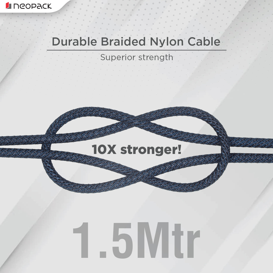 Duraflex 60W Type C to C Unbreakable Nylon Braided Charing Cable (1.5 Mtr, Blue)