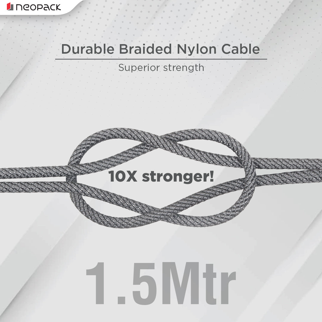 Duraflex 60W Type C to C Unbreakable Nylon Braided Charing Cable (1.5 Mtr, Space Grey)