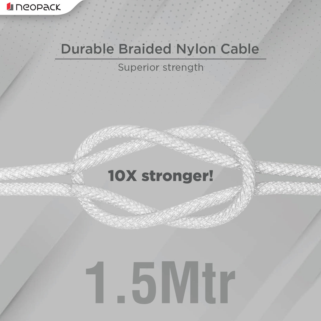 Duraflex 60W Type C to C Unbreakable Nylon Braided Charing Cable (1.5 Mtr, White)