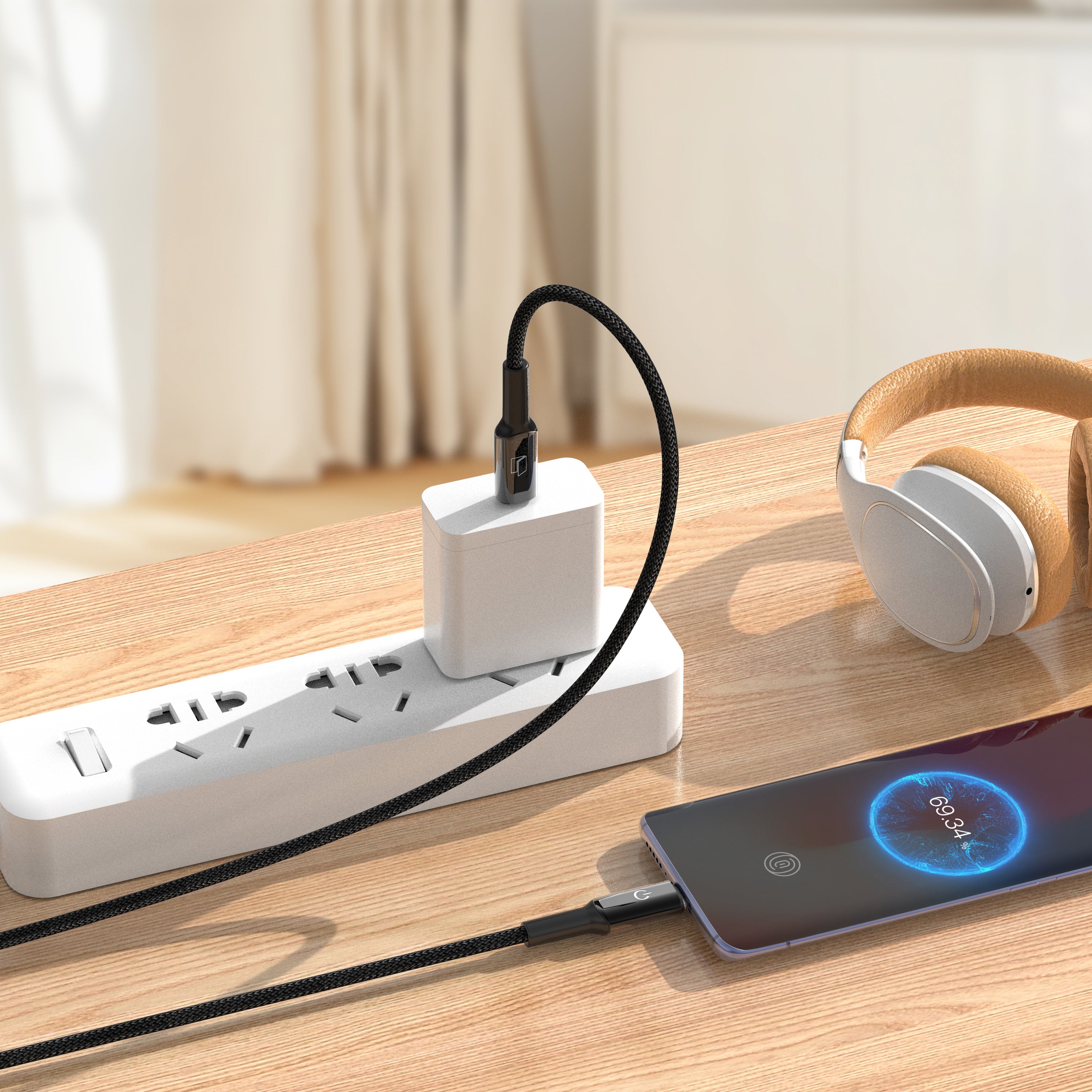 60W USB-C to C Connector Smart Auto-off Cable 1.5M Compatible with New Notebook, Macbook, Smartphones, Tablets, Power Banks, Earbuds and All USB-C Enabled Devices (Black)