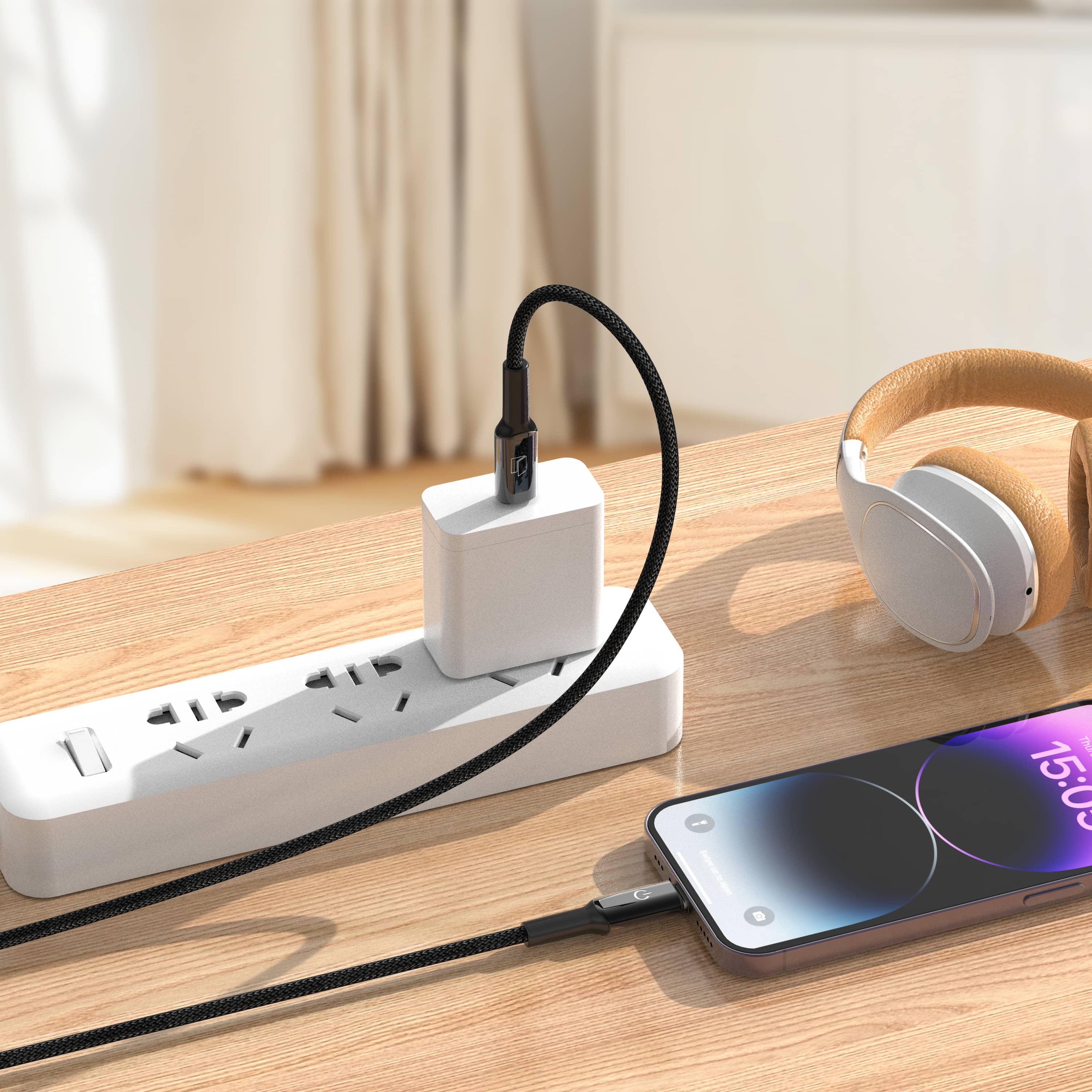 Neopack 30W USB-C to Lightning Connector Smart Auto-off Cable 1.5M Compatible with iPhone, Macbooks, iPad and More (Black)