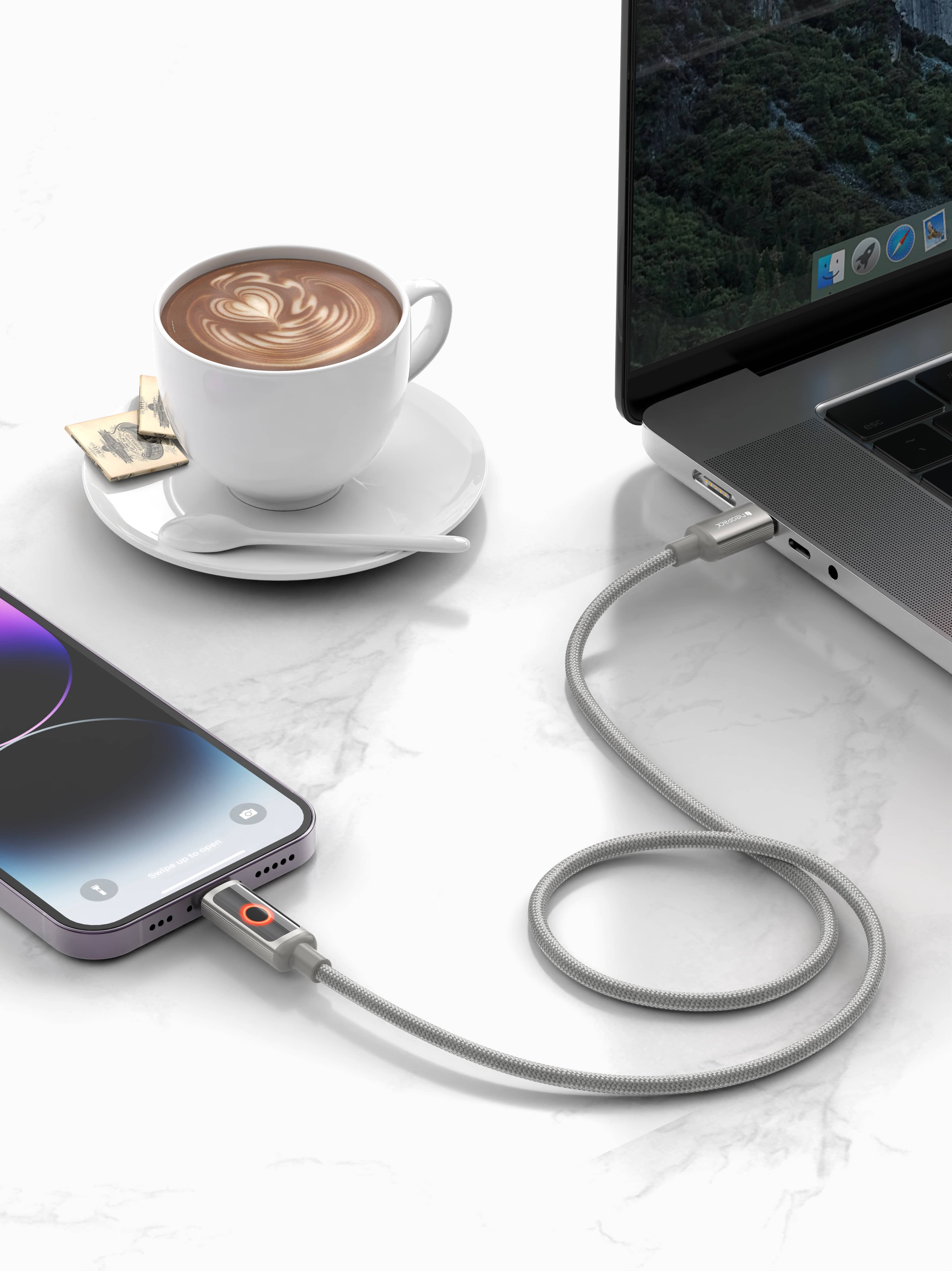 Neopack 30W USB-C to Lightning Connector Smart Auto-off LCD Display Cable 1.5M Compatible with iPhone, Macbooks, iPad and More (Grey)