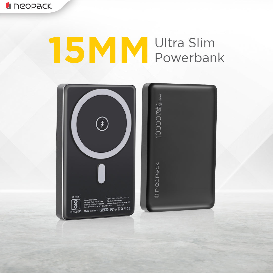 Flash MagSafe Power Bank 10000 mAh with Compatible Wireless Charging @ 15W & Type C @ 20W (Black)