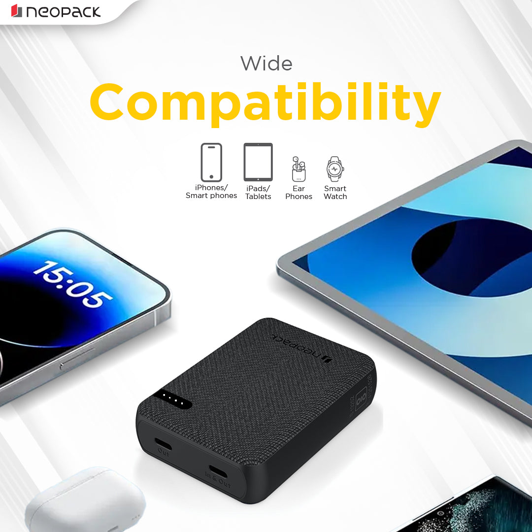 Bolt 10000 mAH Power Bank with Dual USB-C Port @ 20W Fast Charging Outputs (Black)