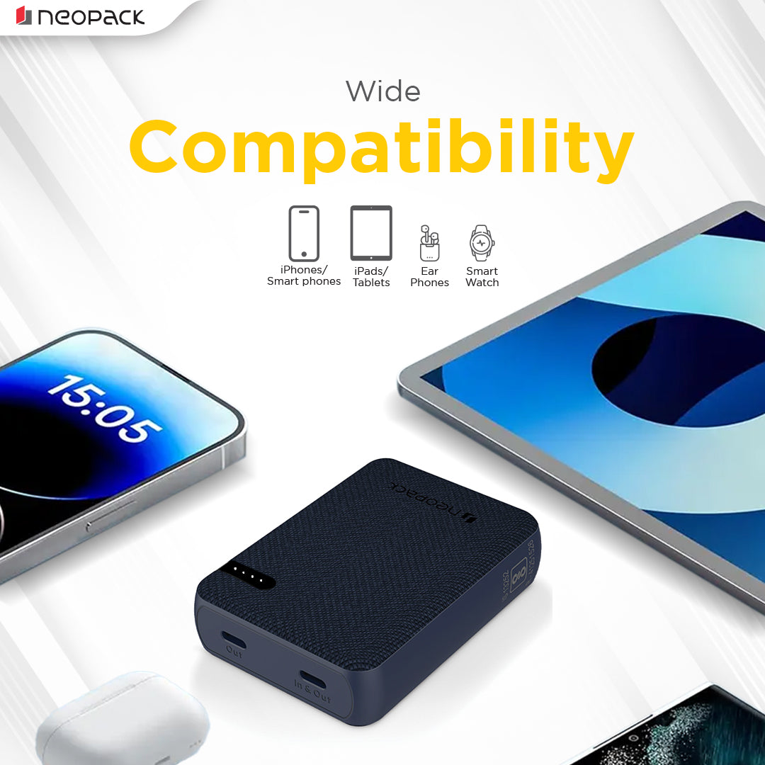 Bolt 10000 mAH Power Bank with Dual USB-C Port @ 20W Fast Charging Outputs (Navy Blue)