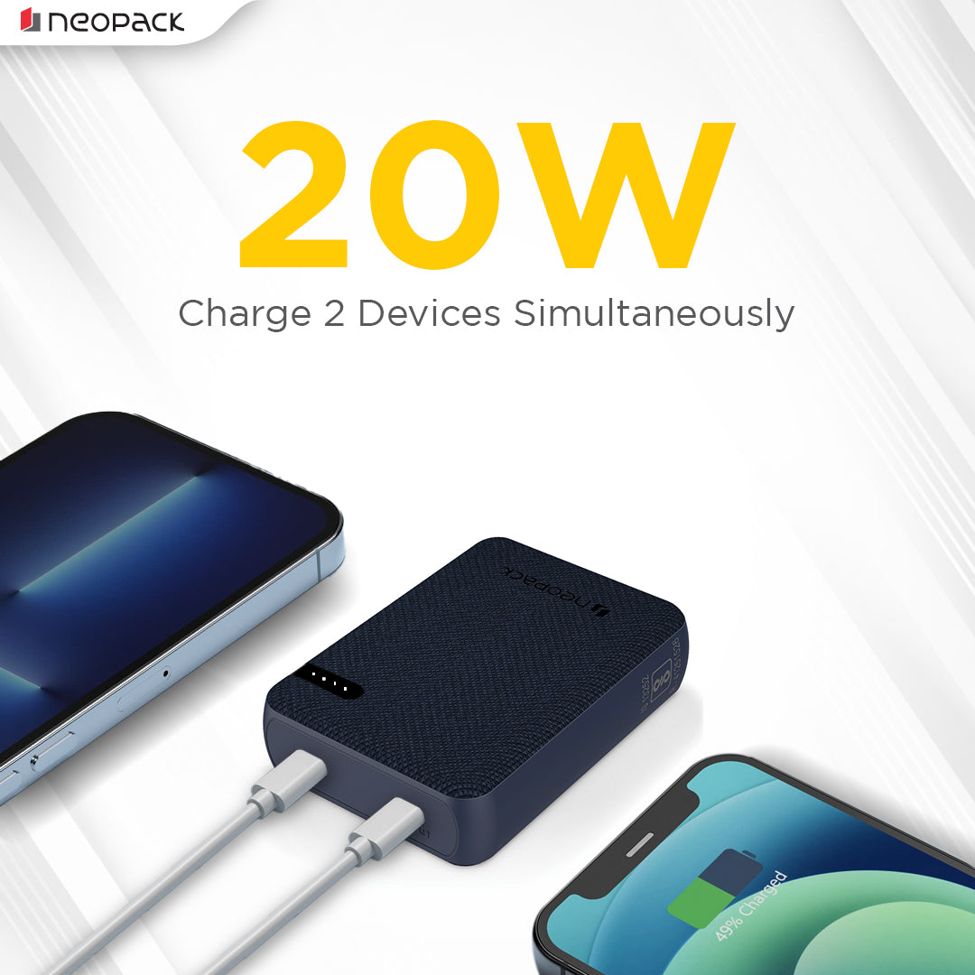 Bolt 10000 mAH Power Bank with Dual USB-C Port @ 20W Fast Charging Outputs (Navy Blue)