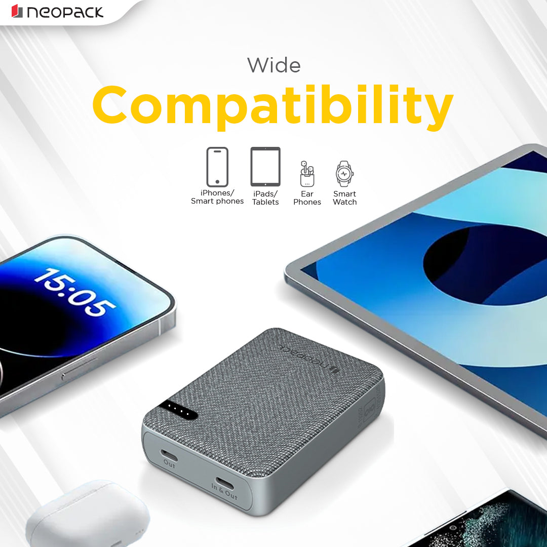 Bolt 10000 mAH Power Bank with Dual USB-C Port @ 20W Fast Charging Outputs (Grey)