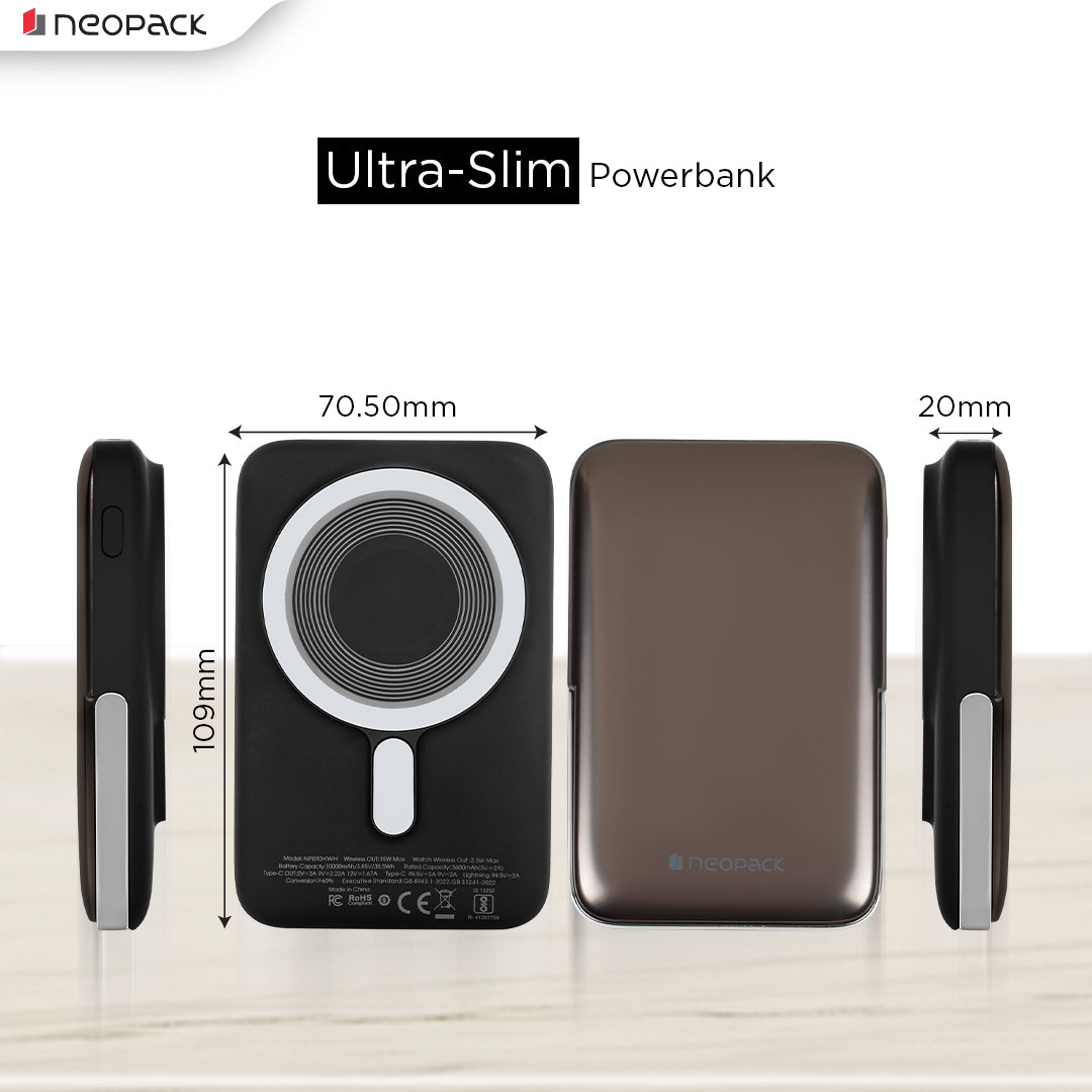 3 IN 1 MagSafe Power Bank 10000 mAh with Support Wireless Charging @ 15W & Type-C PD @ 20W, Compatible with iPhone 15 / 14 / 13 / 12 Series, Apple Watch, Airpods (Black)